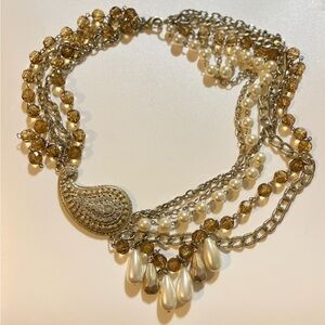 Banana Republic Paisley Pearl Layered Bib Necklace